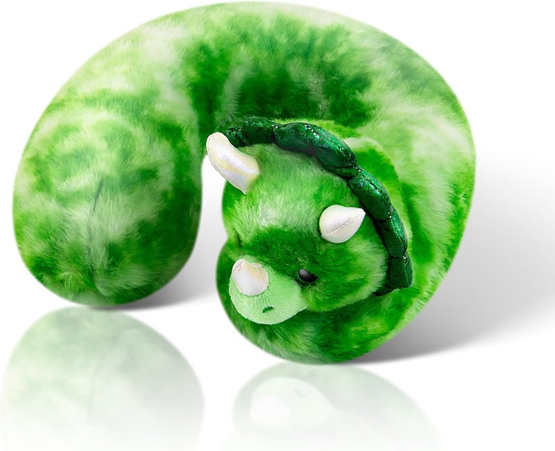 Cloudz Kids Super Soft N' Cuddly Animal Airplane Travel Neck Pillow! Keep Children Comfy and Supported with a Buddy While Traveling or just Resting at Home - Green Dino - Image 1